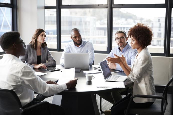 student in a meeting